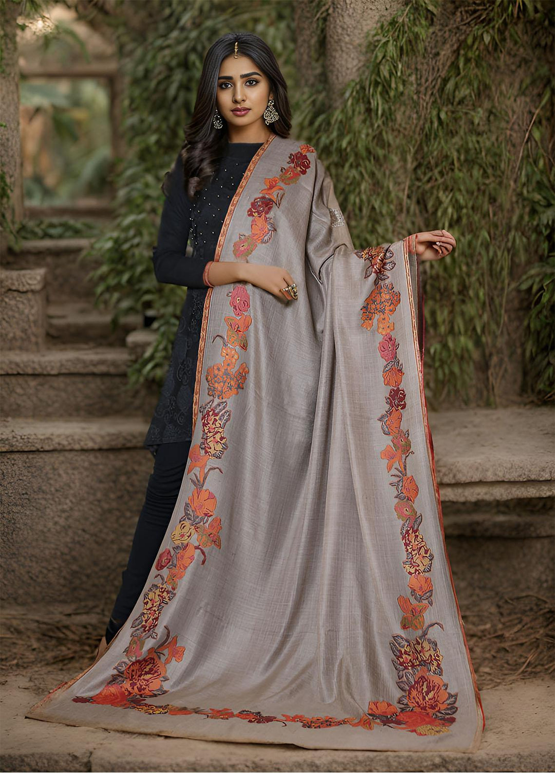 Sanaulla Exclusive Range  Pashmina  KPS 781 D-35 Brown - Women Shawls