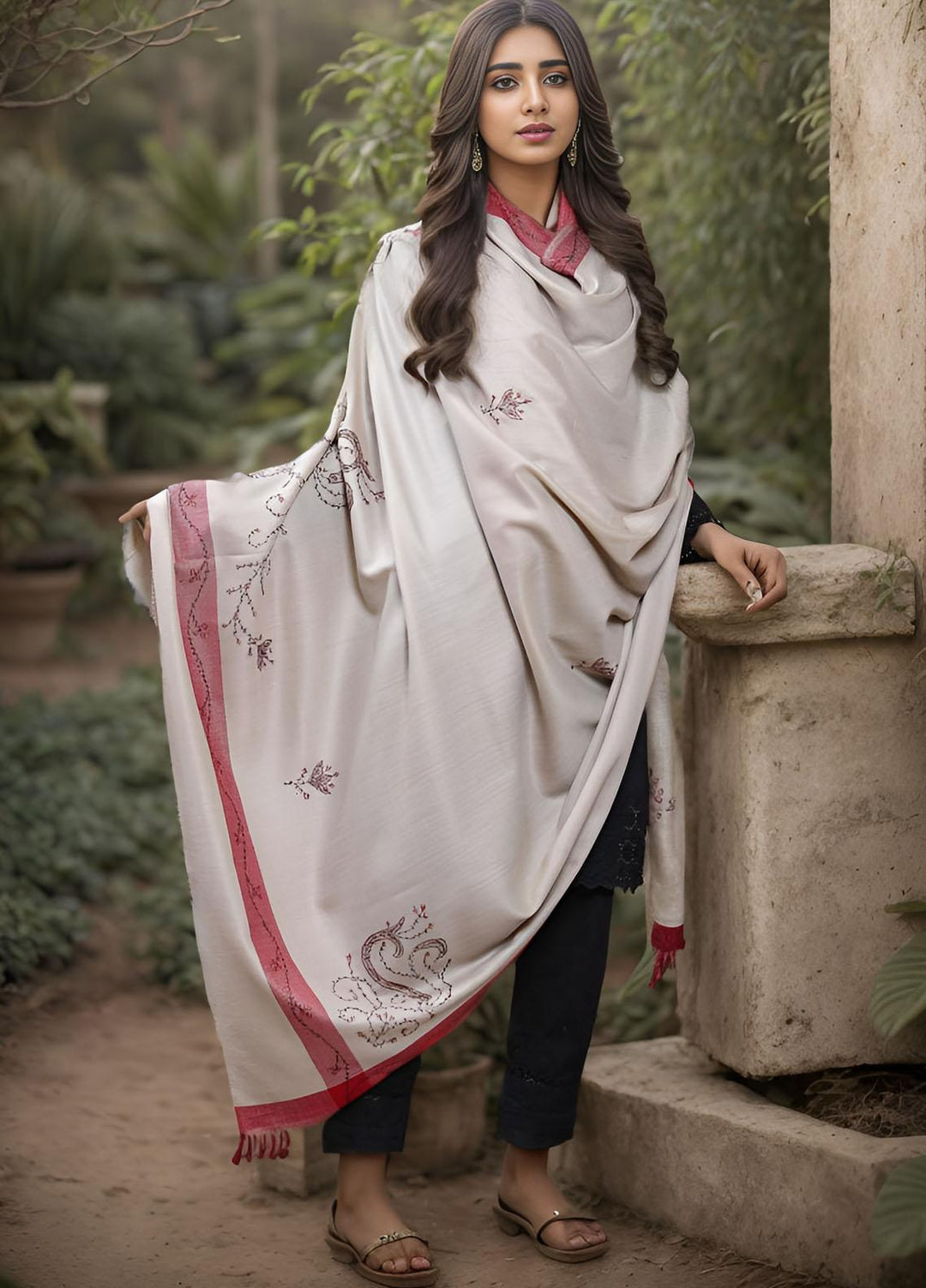 Sanaulla Exclusive Range  Pashmina  KPS 781 D-05 Beige 3 - Women Shawls