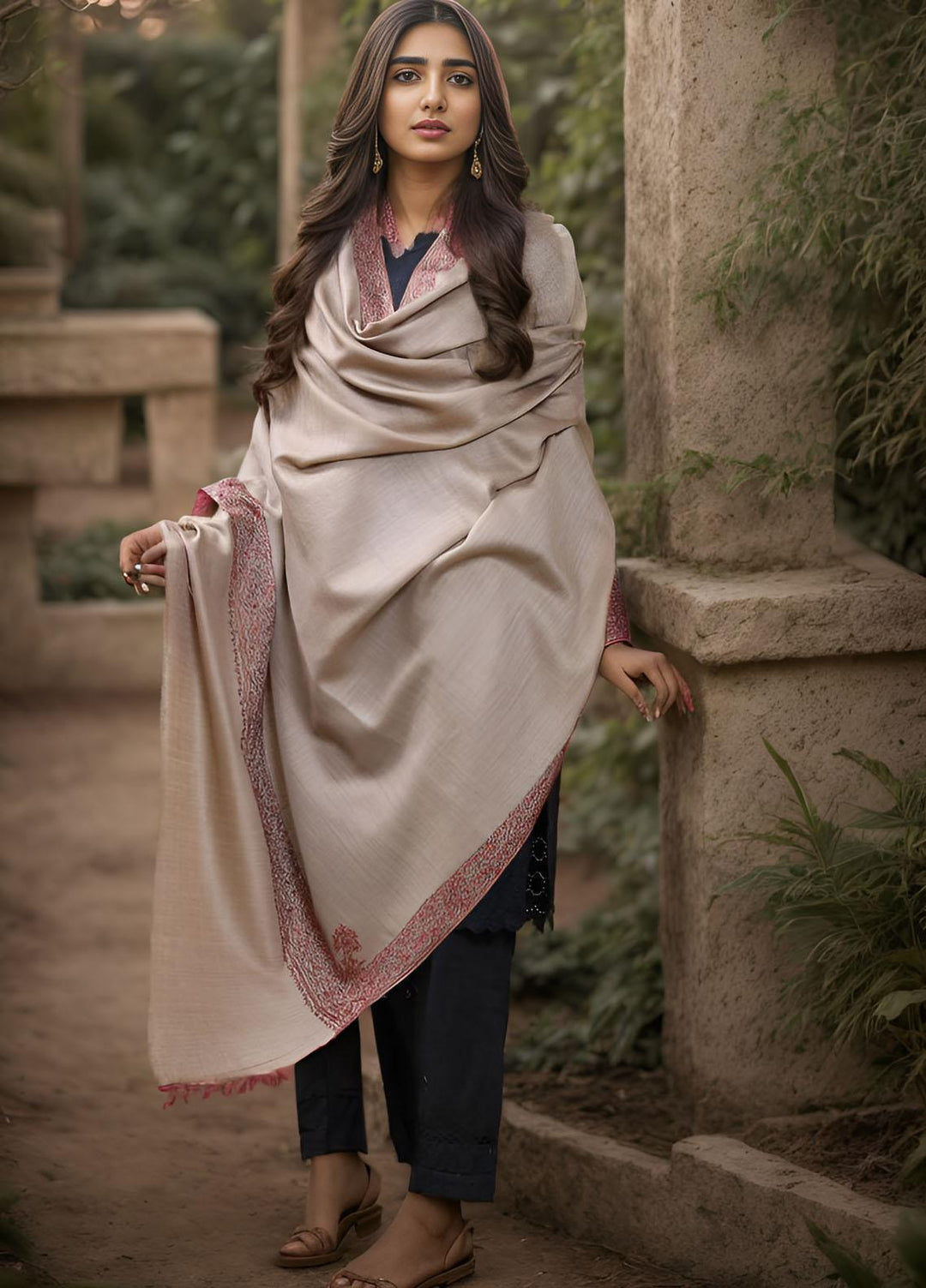 Sanaulla Exclusive Range  Pashmina  KPS 781 D-06 Brown - Women Shawls