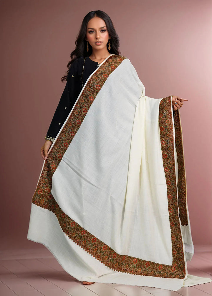 Sanaulla Exclusive Range Pashmina Shawl D-10 Off White - Winter Collection