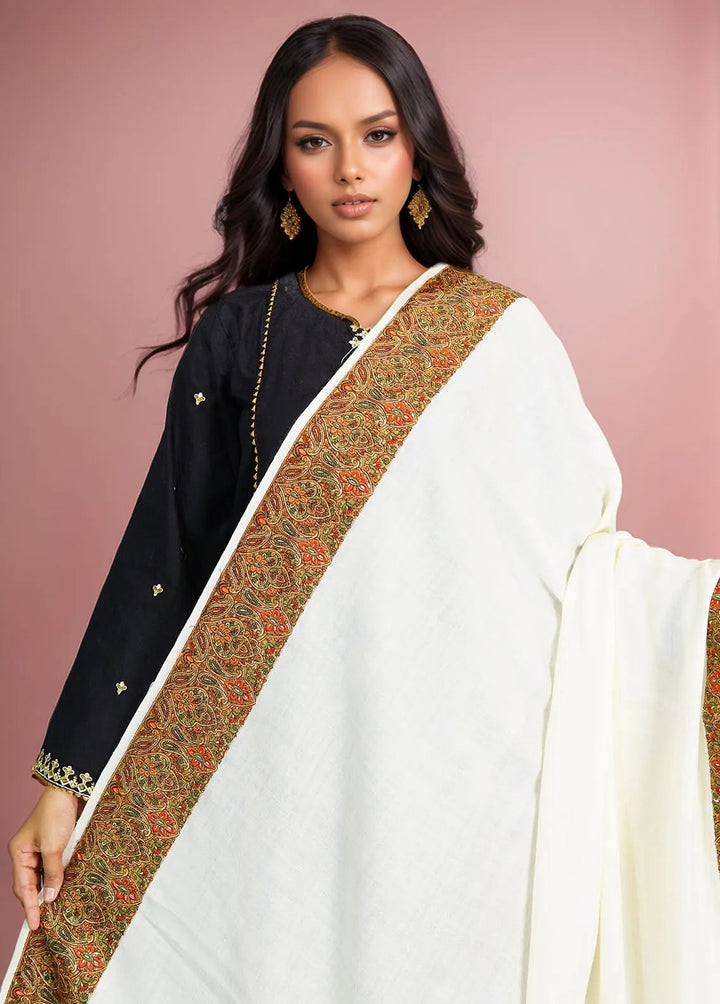 Sanaulla Exclusive Range Pashmina Shawl D-10 Off White - Winter Collection