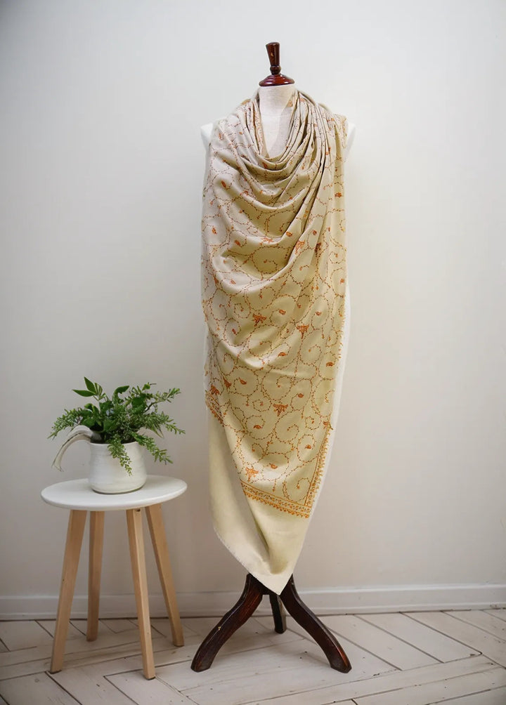 Sanaulla Exclusive Range Pashmina Shawl D-12 Cream 1 - Winter Collection