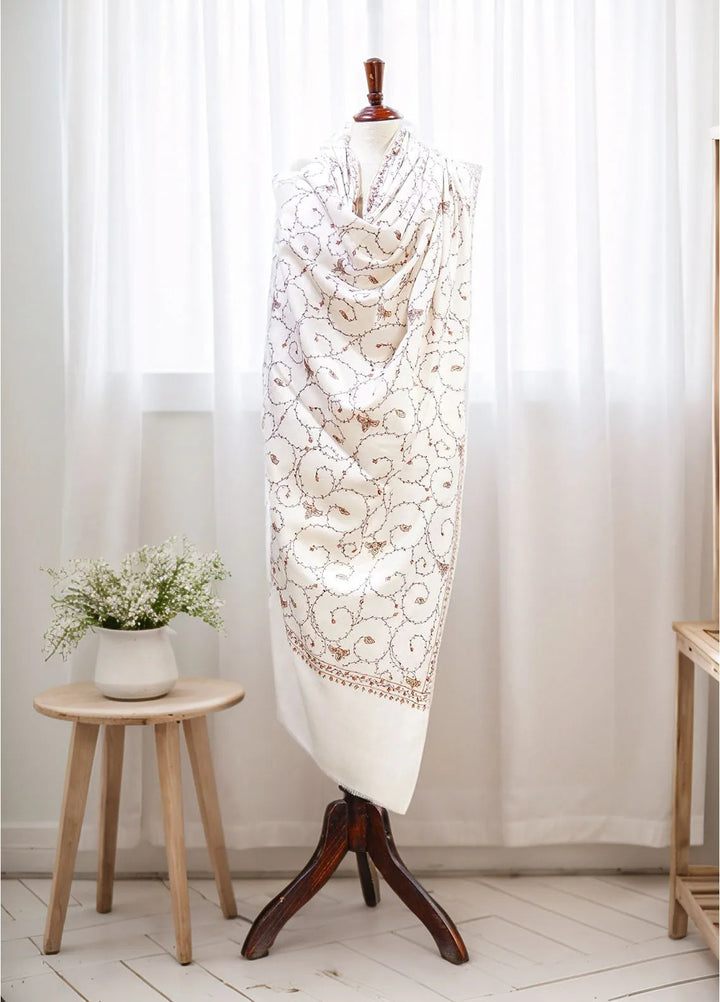 Sanaulla Exclusive Range Pashmina Shawl D-12 White 2 - Winter Collection