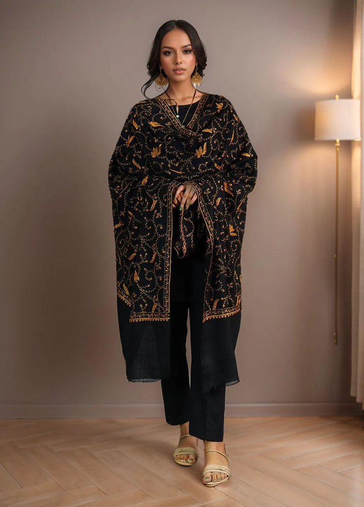Sanaulla Exclusive Range Pashmina Shawl D-15 Black - Winter Collection