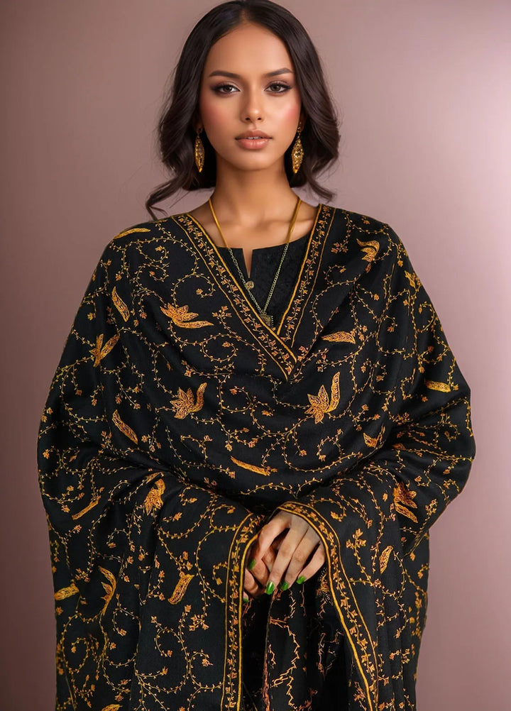 Sanaulla Exclusive Range Pashmina Shawl D-15 Black - Winter Collection