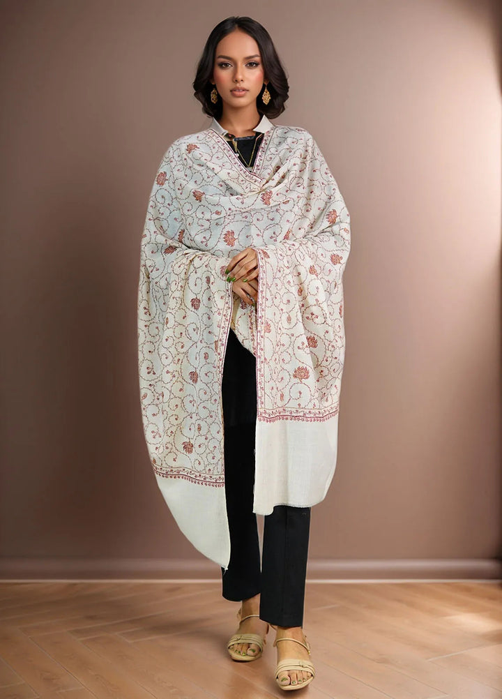 Sanaulla Exclusive Range Pashmina Shawl D-15 Cream - Winter Collection