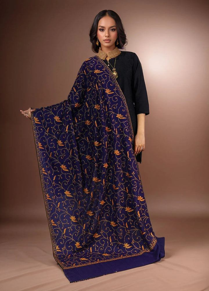 Sanaulla Exclusive Range Pashmina Shawl D-15 Navy Blue - Winter Collection