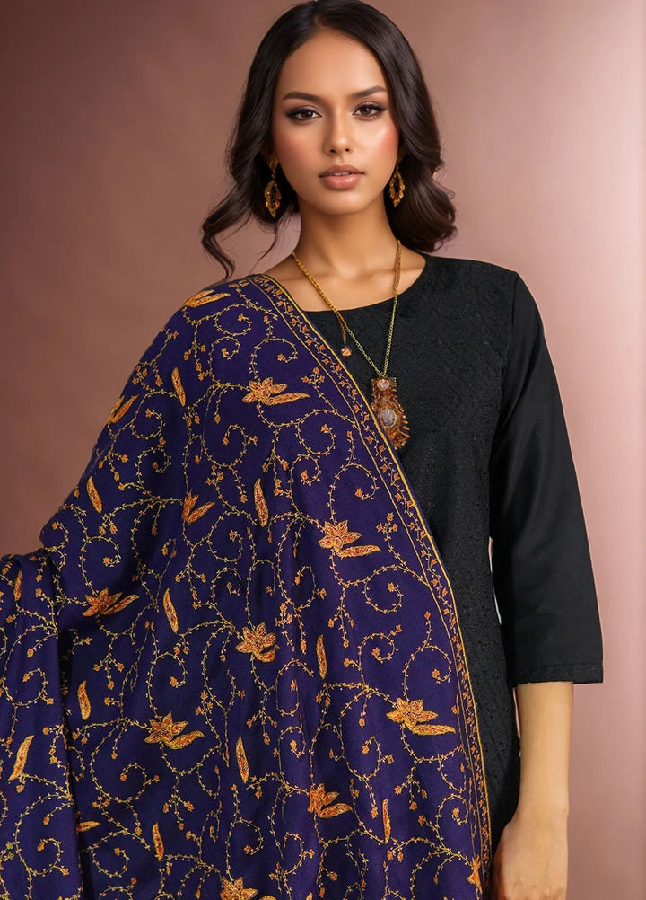 Sanaulla Exclusive Range Pashmina Shawl D-15 Navy Blue - Winter Collection