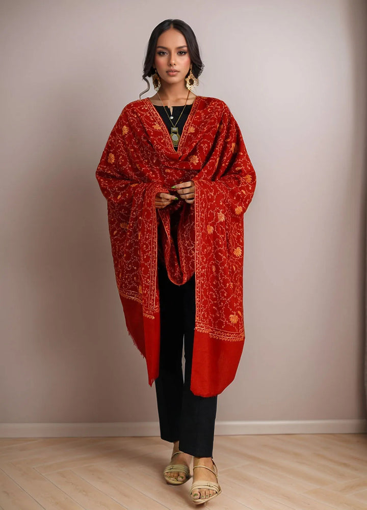 Sanaulla Exclusive Range Pashmina Shawl D-15 Red - Winter Collection