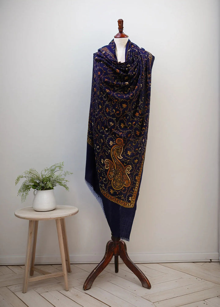 Sanaulla Exclusive Range Pashmina Shawl D-16 Navy Blue 6 - Winter Collection