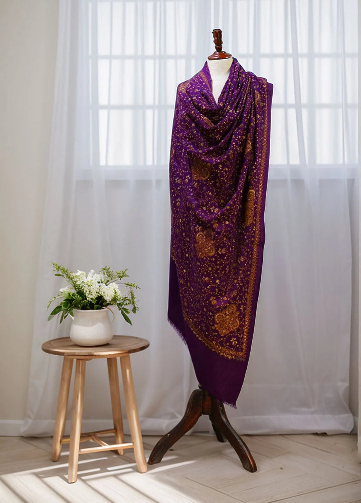 Sanaulla Exclusive Range Pashmina Shawl D-16 Purple 2 - Winter Collection