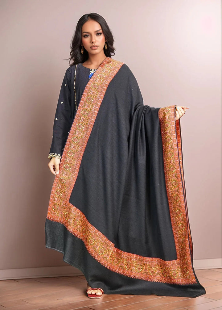 Sanaulla Exclusive Range Pashmina Shawl D-17 Blackk-1 - Winter Collection
