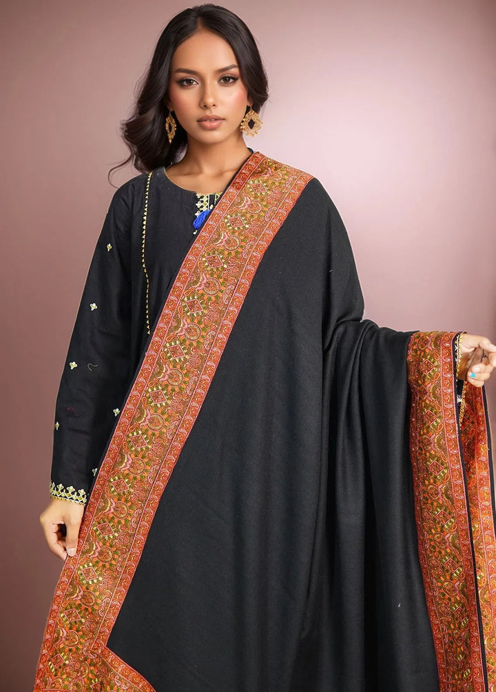 Sanaulla Exclusive Range Pashmina Shawl D-17 Blackk-1 - Winter Collection