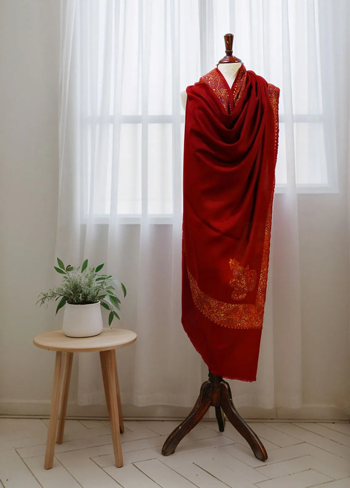 Sanaulla Exclusive Range Pashmina Shawl D-17 Mehroon 4 - Winter Collection