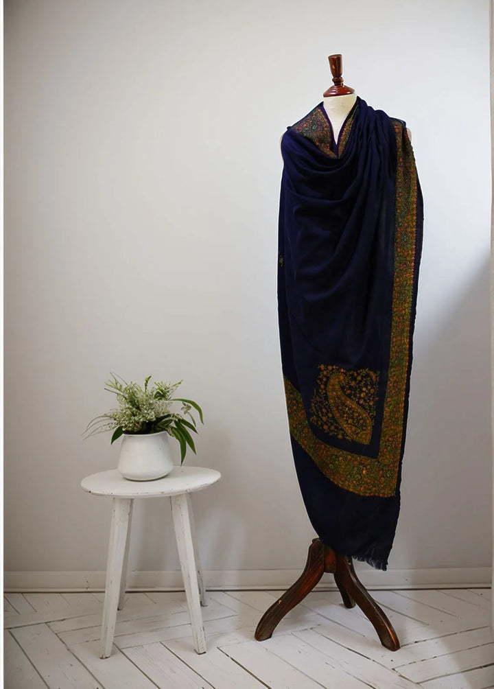 Sanaulla Exclusive Range Pashmina Shawl D-17 Navy Blue 1 - Winter Collection