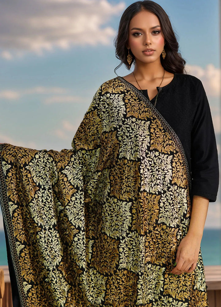 Sanaulla Exclusive Range Pashmina Shawl D-26 Black 1 - Winter Collection