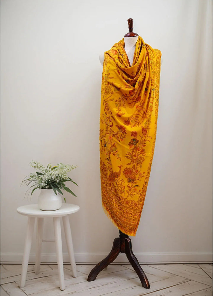 Sanaulla Exclusive Range Pashmina Shawl D-26 Yellow - Winter Collection