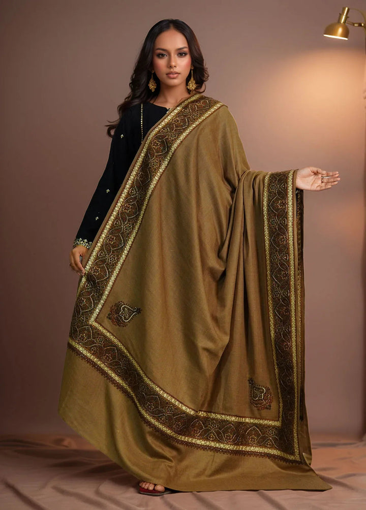 Sanaulla Exclusive Range Pashmina Shawl D-32 Dark Brown - Winter Collection