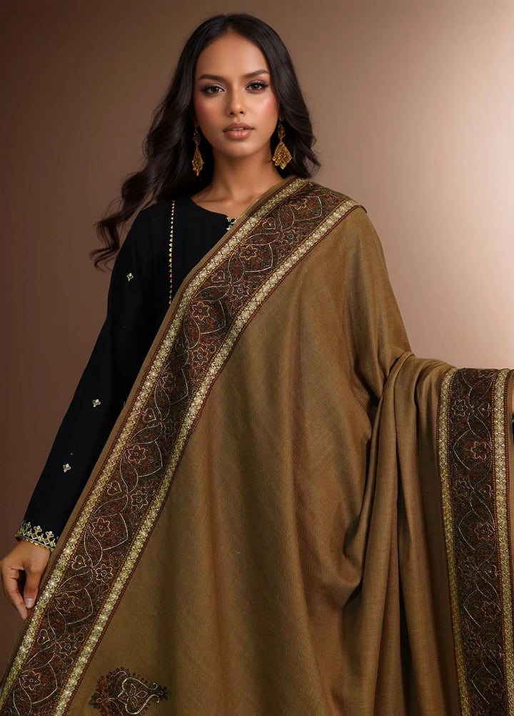 Sanaulla Exclusive Range Pashmina Shawl D-32 Dark Brown - Winter Collection