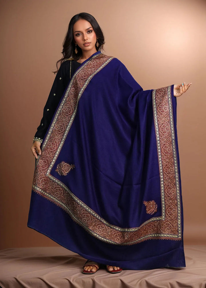Sanaulla Exclusive Range Pashmina Shawl D-32 Navy Blue - Winter Collection