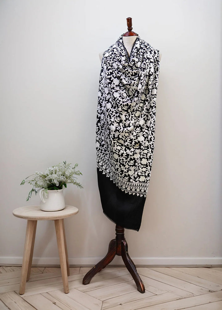 Sanaulla Exclusive Range Pashmina Shawl D-37 Black 1 - Winter Collection