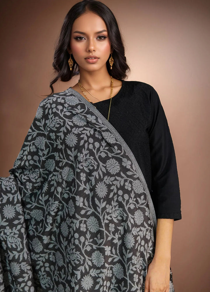 Sanaulla Exclusive Range Pashmina Shawl D-38 Dark Grey - Winter Collection