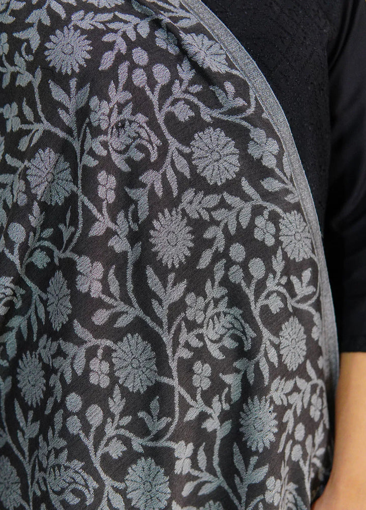 Sanaulla Exclusive Range Pashmina Shawl D-38 Dark Grey - Winter Collection
