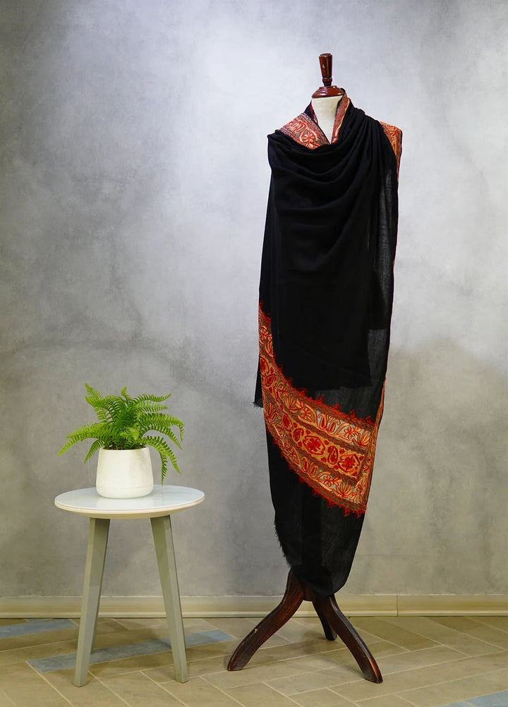 Sanaulla Exclusive Range Pashmina Shawl D-40 Black - Winter Collection