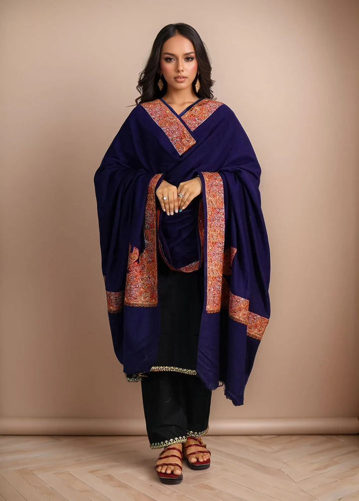 Sanaulla Exclusive Range Pashmina Shawl D-46 Blue - Winter Collection