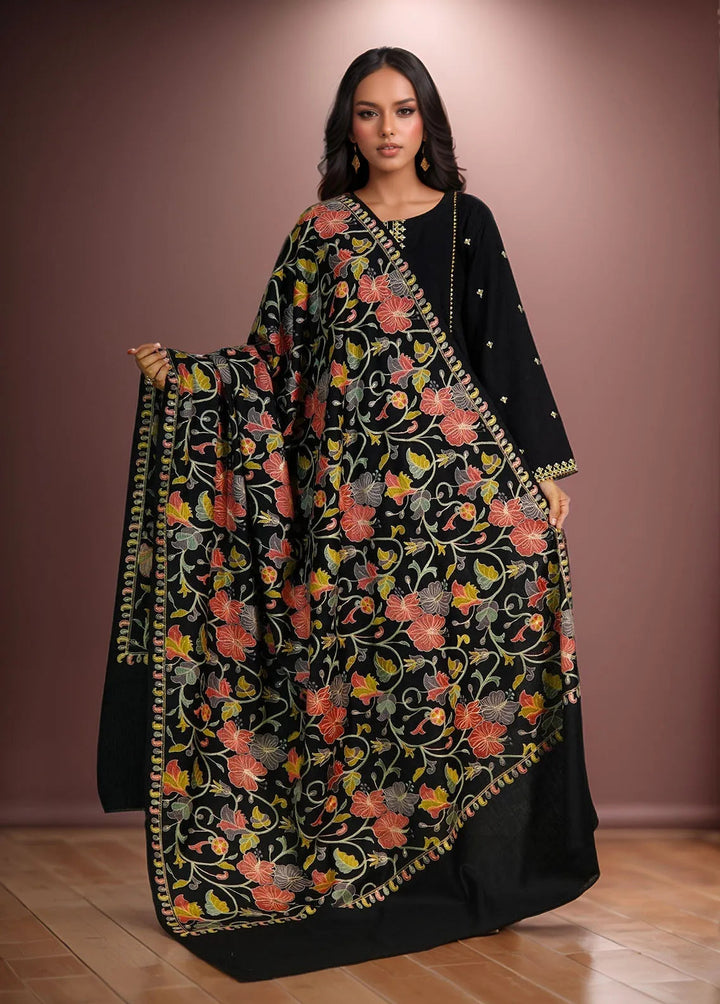 Sanaulla Exclusive Range Pashmina Shawl D-47 Black 1 - Winter Collection