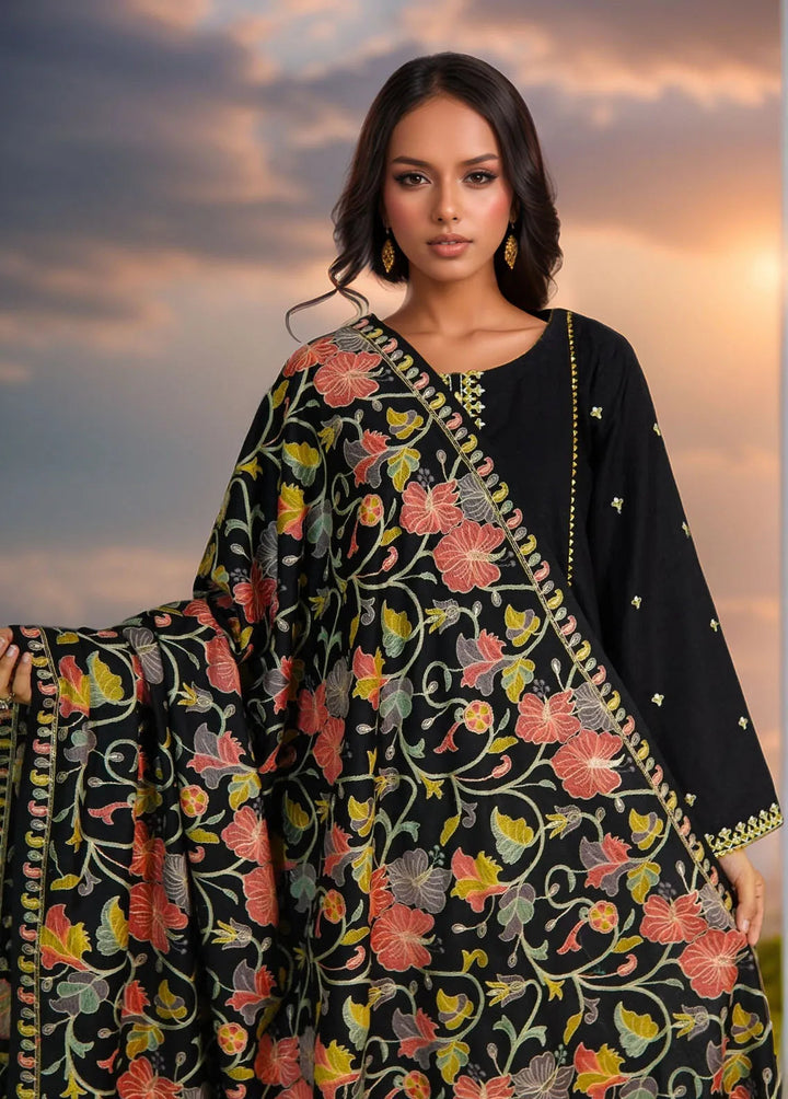 Sanaulla Exclusive Range Pashmina Shawl D-47 Black 1 - Winter Collection