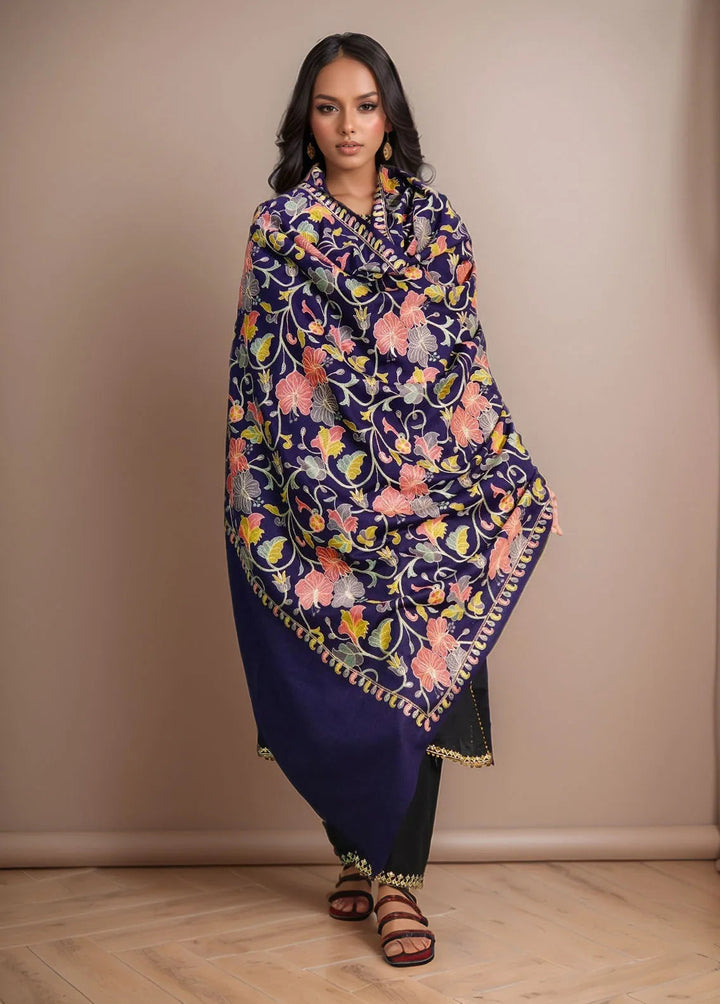 Sanaulla Exclusive Range Pashmina Shawl D-47 Navy Blue 1 - Winter Collection