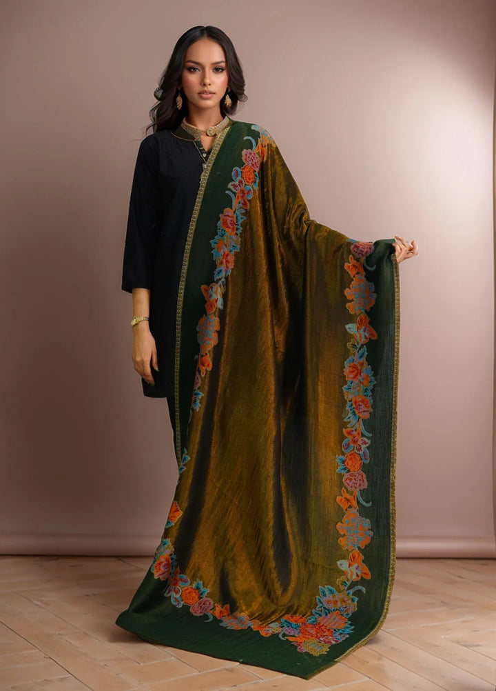 Sanaulla Exclusive Range Pashmina Shawl D-54 Dark Green - Winter Collection