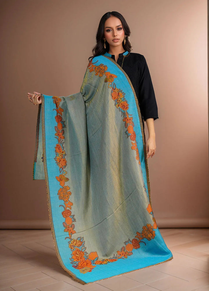 Sanaulla Exclusive Range Pashmina Shawl D-54 Sky Blue - Winter Collection