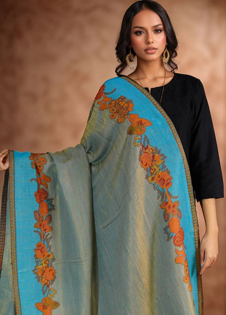 Sanaulla Exclusive Range Pashmina Shawl D-54 Sky Blue - Winter Collection