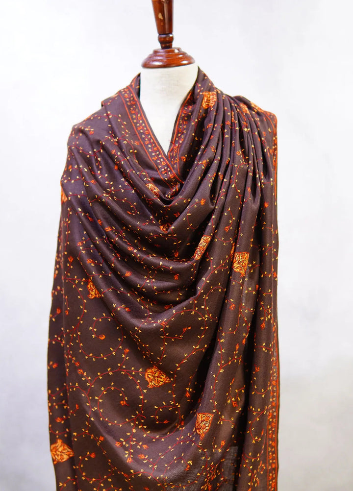 Sanaulla Exclusive Range Pashmina Shawl D-57 Dark Brown - Winter Collection