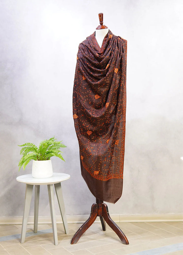 Sanaulla Exclusive Range Pashmina Shawl D-57 Dark Brown - Winter Collection