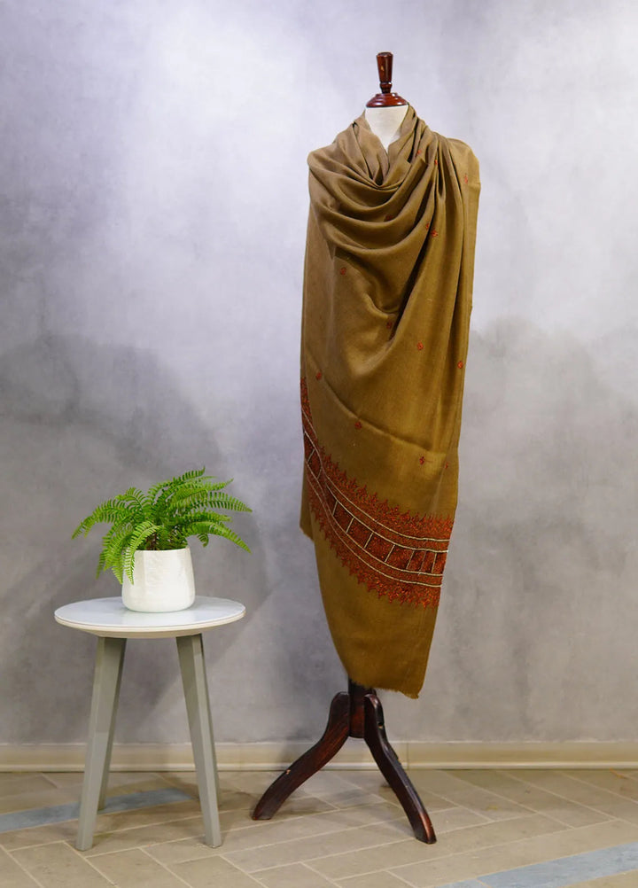 Sanaulla Exclusive Range Pashmina Shawl D-58 Dark Brown - Winter Collection