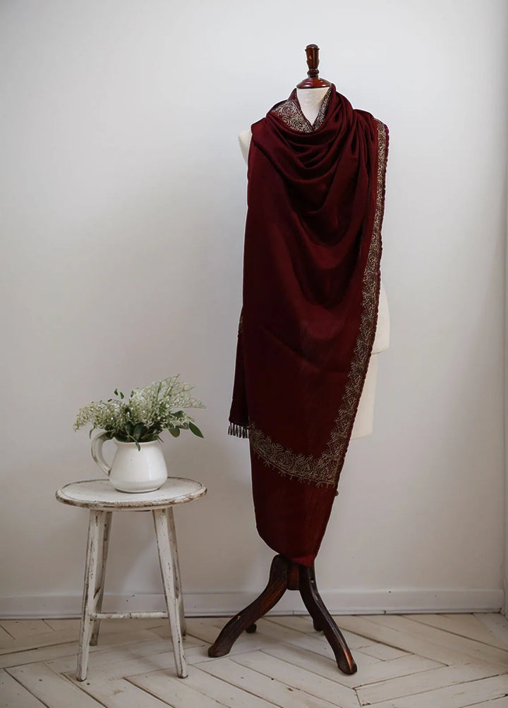 Sanaulla Exclusive Range Pashmina Shawl D-63 Mehroon - Winter Collection