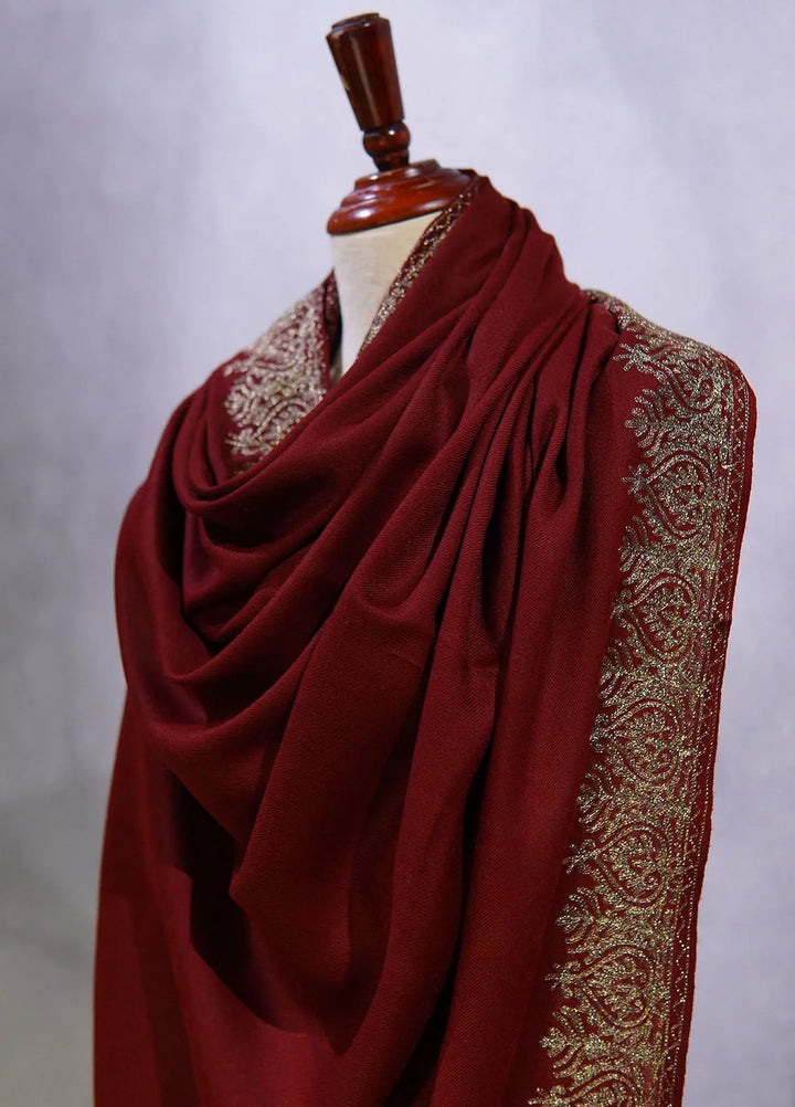 Sanaulla Exclusive Range Pashmina Shawl D-63 Mehroon - Winter Collection