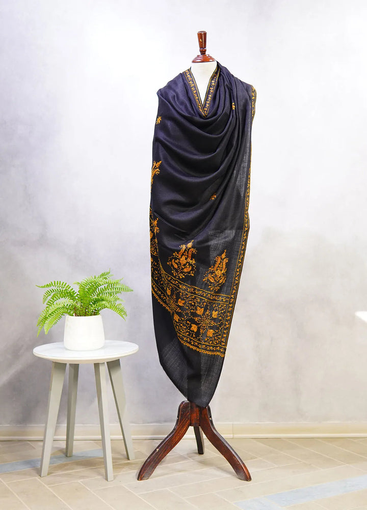 Sanaulla Exclusive Range Pashmina Shawl D-7 Black 1 - Winter Collection