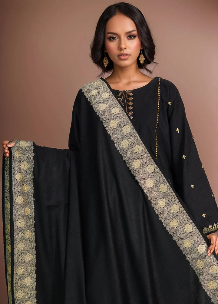 Sanaulla Exclusive Range Pashmina Shawl D-9 Black - Winter Collection