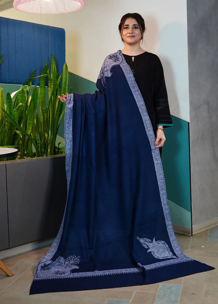Sanaulla Exclusive Range Pashmina Shawl KPS D-101 Blue - Winter Collection