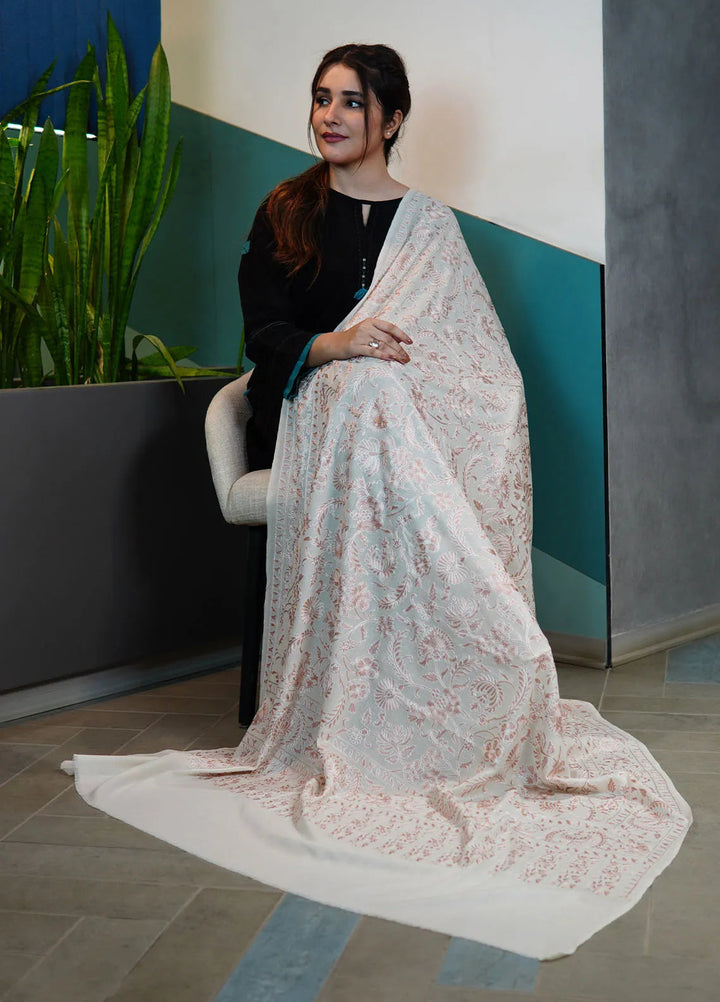 Sanaulla Exclusive Range Pashmina Shawl KPS D-104 Cream - Winter Collection