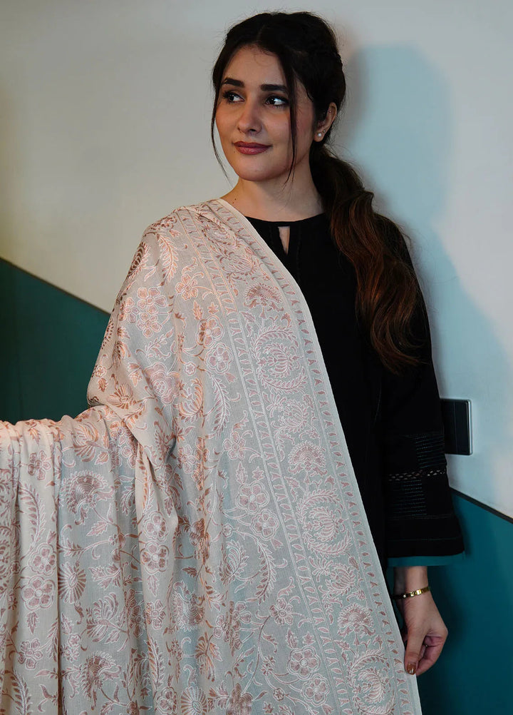 Sanaulla Exclusive Range Pashmina Shawl KPS D-104 Cream - Winter Collection
