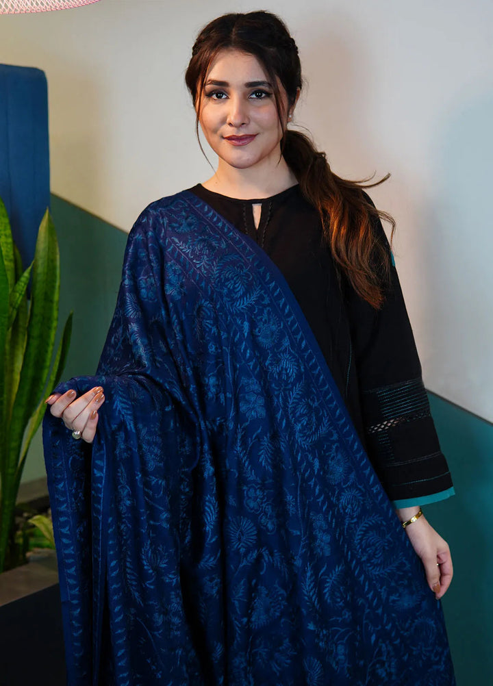 Sanaulla Exclusive Range Pashmina Shawl KPS D-104 Navy blue - Winter Collection
