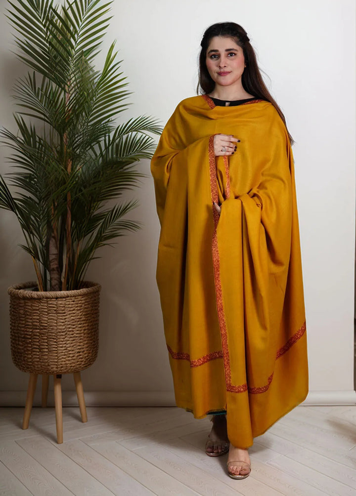 Sanaulla Exclusive Range Pashmina Shawl KPS D-13 Yellow - Winter Collection