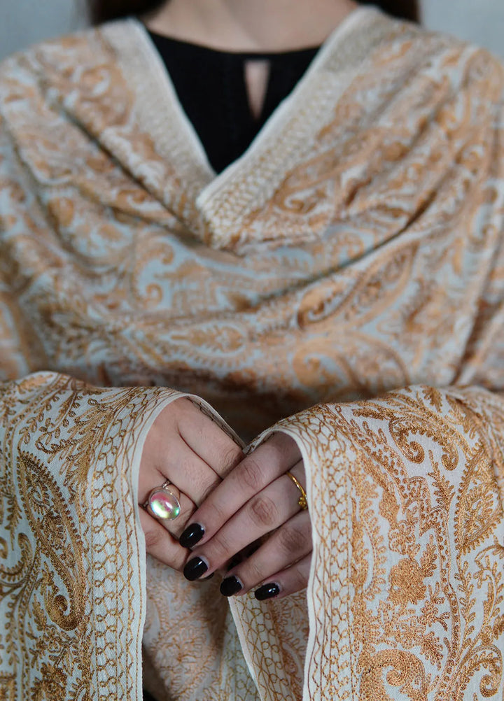 Sanaulla Exclusive Range Pashmina Shawl KPS D-14 Off White 2 - Winter Collection