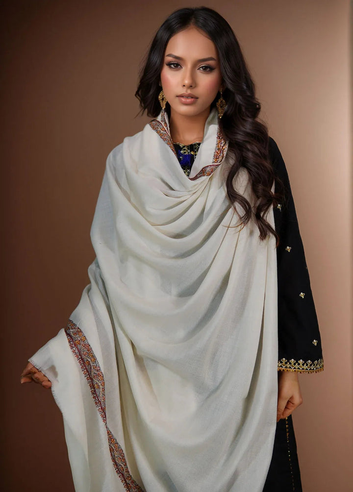 Sanaulla Exclusive Range Pashmina Shawl KPS D-28 Off White - Winter Collection