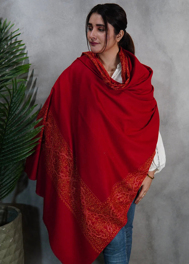 Sanaulla Exclusive Range Pashmina Shawl KPS D-33 Mehroon 1 - Winter Collection